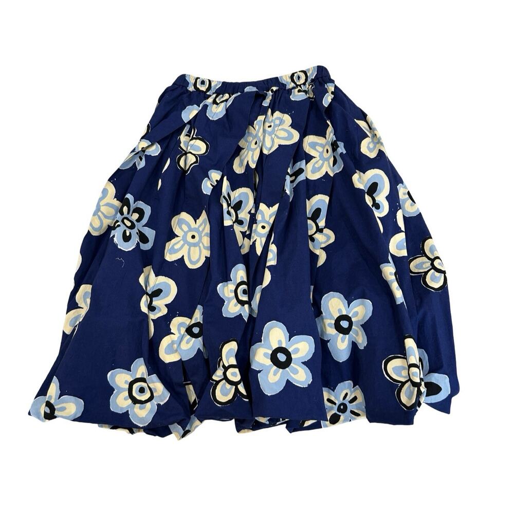 Marni Uniqlo Balloon Floral Skirt Womens Size XS Navy Blue Cotton Twill Pull On - Picture 2 of 7